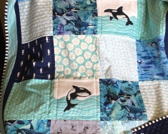 ORCA Quilt/Whale quilt/Nautical quilt/Orcas/Orca blanket