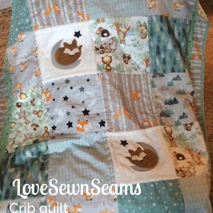 Sleeping Fox quilt/ Moon quilt/Woodland quilt/Handmade in USA/Minky quilt/Baby quilt/Woodland nursery
