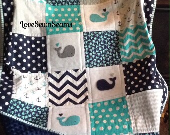 Nautical Baby Quilt/Modern Baby Quilt/Nautical Baby bedding