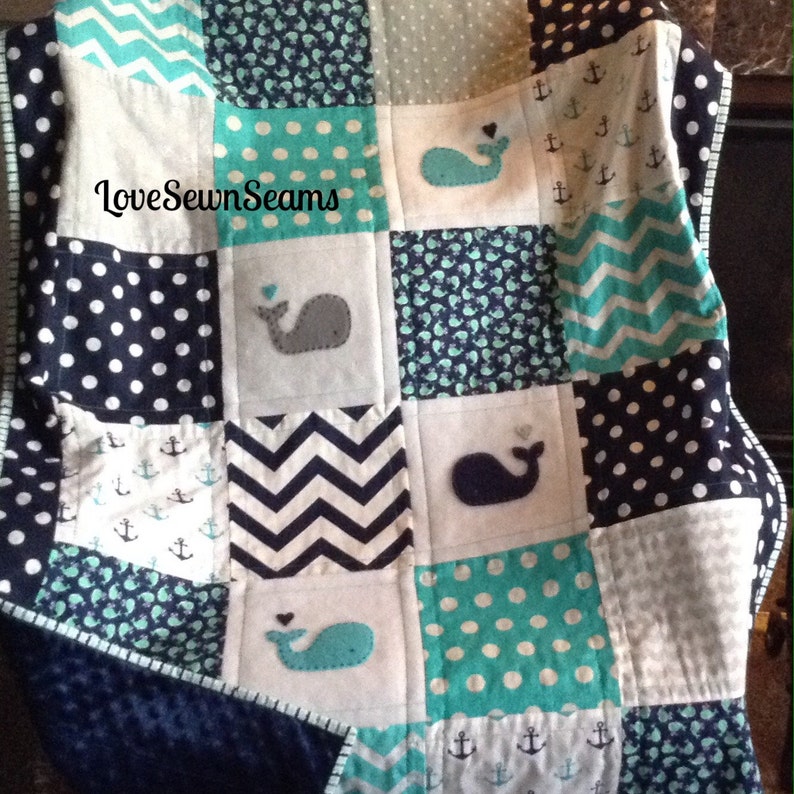 Nautical Baby Quilt/Modern Baby Quilt/Nautical Baby bedding LG CRIB QUILT 38x54”