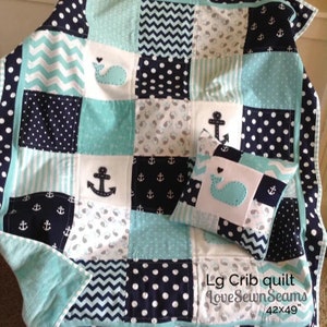 MADE to ORDER/Nautical Baby quilt/HANDMADE/Modern baby Quilt/Crib Bedding Quilt 42x49” +pillow
