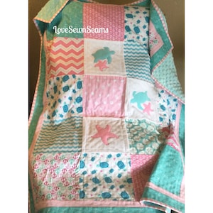 Sea turtle Quilt/Baby quilt/Handmade quilt/Starfish quilt