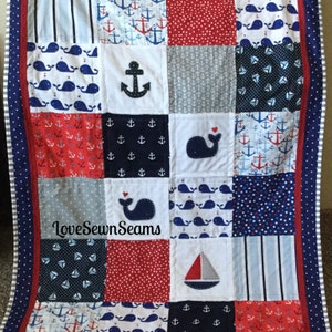 Nautical Quilt/Handmade baby quilt/Red White and blue quilt/Nautical baby quilt/Nautical pillow also available image 3