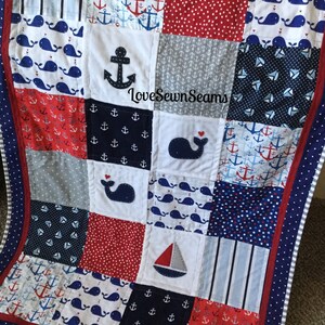 Nautical Quilt/Handmade baby quilt/Red White and blue quilt/Nautical baby quilt/Nautical pillow also available image 2