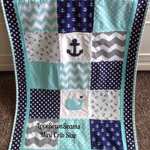 Nautical Crib quilt/COASTAL Quilt/Baby quilt/Nautical Baby Blanket/Nautical Crib bedding/Whale baby quilt image 6