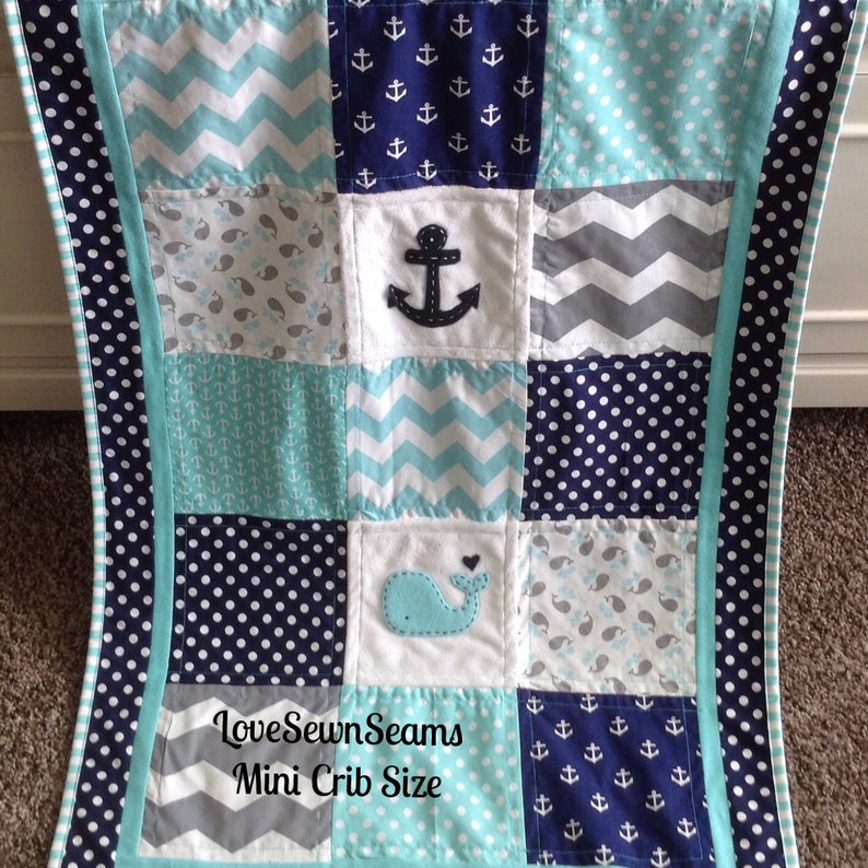 Nautical Crib quilt/COASTAL Quilt/Baby quilt/Nautical Baby Blanket/Nautical Crib bedding/Whale baby quilt image 6