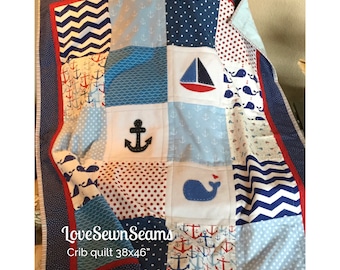 Perfect gift/Nautical Baby Quilt/Baby quilt/Handmade in USA Baby quilt/Cuddle quilt/Swaddle quilt