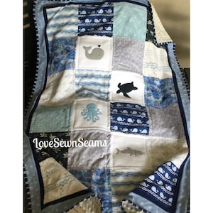 Ocean quilt/Handmade quilt/Coastal baby quilt/Nautical quilt/shark quilt/sea turtle quilt