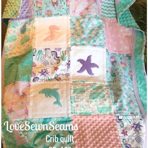 Under the Sea/Mermaid quilt/Sealife quilt/Handmade baby quilt/Minky quilt/Select your Minky color
