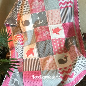 Sea Turtle quilt/handmade quilt/Nautical quilt/Minky quilt