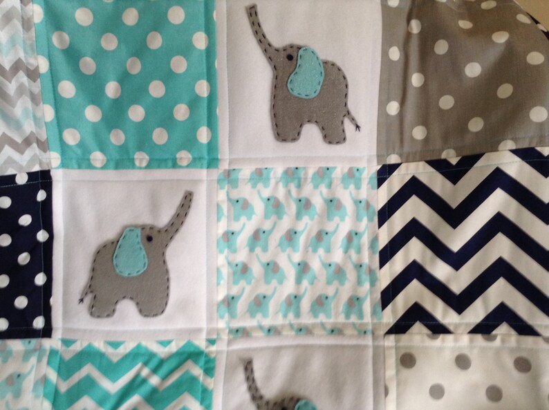 Elephant Quilt CRIB SIZE 38x52 Aqua Navy Teal Etsy Australia