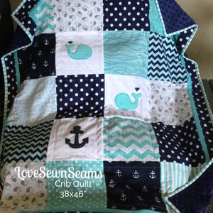MADE to ORDER/Nautical Baby quilt/HANDMADE/Modern baby Quilt/Crib Bedding image 3