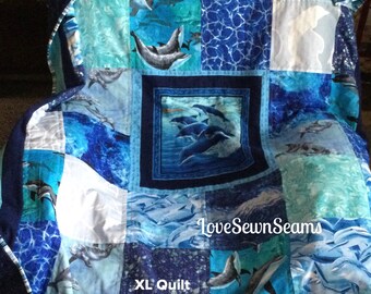 MADE TO ORDER: Dolphin Quilt/Ocean quilt/Dolphin/Dolphin baby quilt/Sea Life Quilt/Porpoise quilt