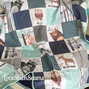 Bear & Friends/Woodland quilted blanket/Woodland patchwork quilt