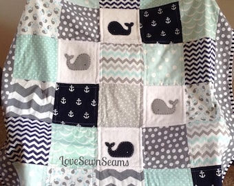 MINT and NAVY NAUTICAL Anchor & Baby Whale quilt