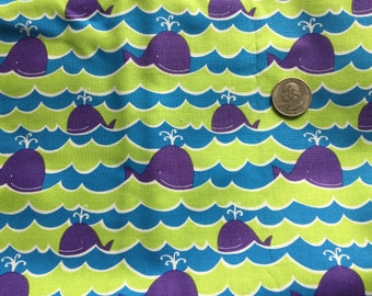 Whale cotton fabric/Nautical fabric/Sold by yard/100% Cotton/Whales