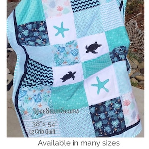Sea Turtle baby quilt/Sea Turtle Lovey/Coastal quilt//Sea Turtle/Minky quilt