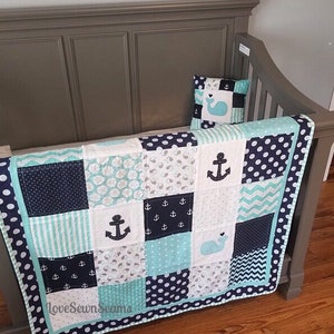 MADE to ORDER/Nautical Baby quilt/HANDMADE/Modern baby Quilt/Crib Bedding image 7