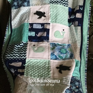 MADE TO ORDER/Sea Turtle quilt/Navy and Mint Sea Turtle baby quilt/Modern Baby quilt/Handmade quilt/Sea turtle and whale quilt