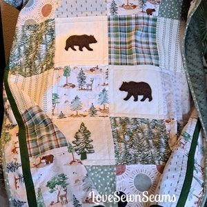 SAGE & PINE Quilt/Nature quilt/Woodland quilt/Bear quilt/Handmade quilt/Minky quilt