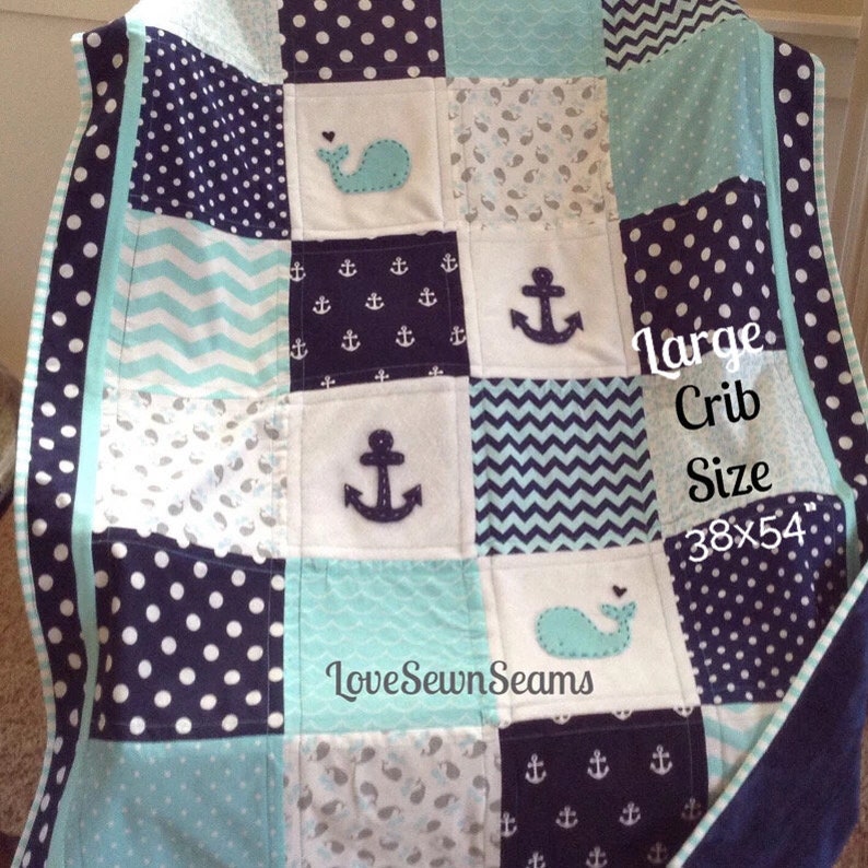 MADE to ORDER/Nautical Baby quilt/HANDMADE/Modern baby Quilt/Crib Bedding image 5