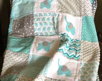 Elephant quilt/Elephant baby quilt/Elephant blanket/handmade quilt/Elephant Lovey/Baby quilts