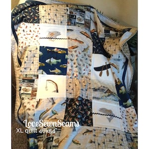 Lake House quilt/Fishing quilt/Outdoor quilt/Gone fishing quilt/Handmade quilt/Fisherman quilt