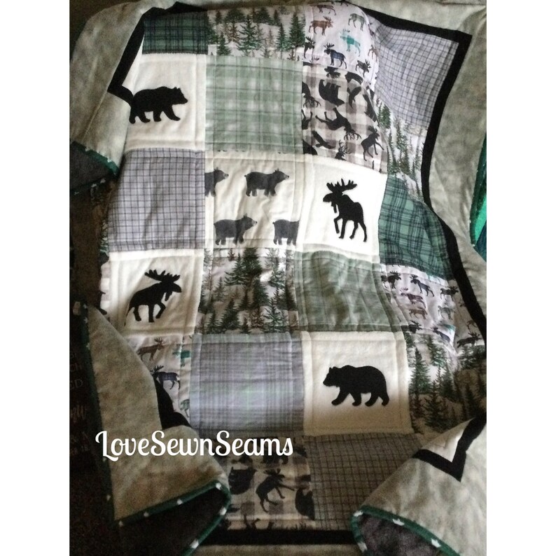 Woodland Quilt/bear Moose Quilt/wilderness Quilt/cabin Etsy