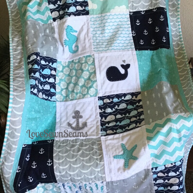 Baby quilt/Nautical Baby Quilt/Coastal quilt/Ocean Etsy