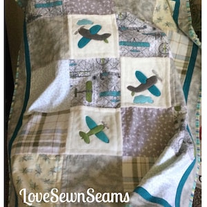 MADE to ORDER/Airplane Quilt/Baby quilt/Cuddle quilt/Crib quilt/Vintage plane quilt/Comfort quilt