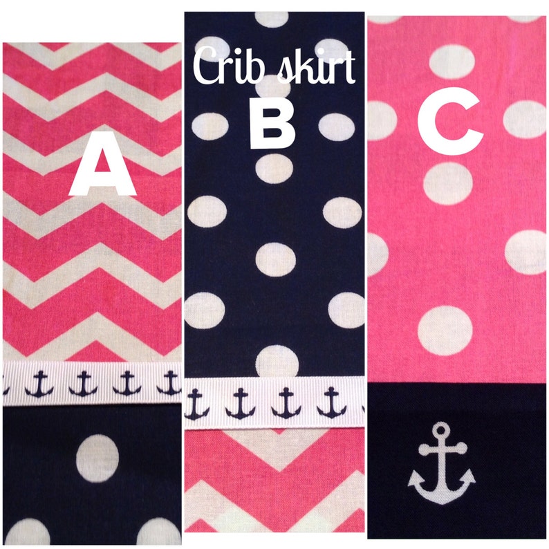 HOT PINK & NAVY Nautical Quilt Crib Skirt Option/Coastal ...