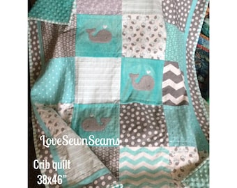 MADE TO ORDER/Nautical quilt/Baby quilt/Whale Quilt/Modern Baby quilt/Minky