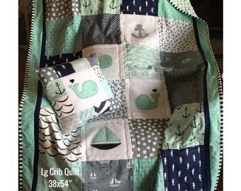 MADE TO ORDER/Nautical Quilt/Modern Baby Quilt/Anchor & Whale quilt/Complete Set also available