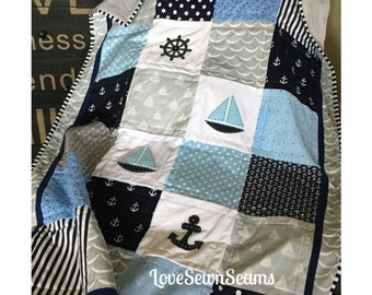 Toddler Quilt Handmade Baby Quilt Baby Blanket Sailboat Baby Quilt Baby Christmas Baby Shower Gift Nursery Bedding Baby Boy Quilt