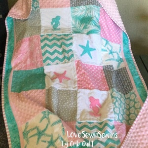 MADE to ORDER/COASTAL Quilt/Starfish Mermaid quilt/Starfish kisses/Starfish Seahorse quilt/Coastal baby blanket/Nautical baby quilt