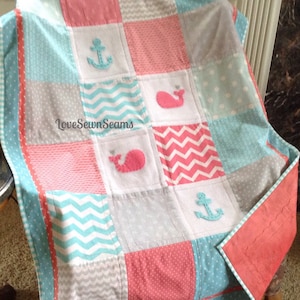MADE TO ORDER/Coastal Baby Quilt/Sea Life Quilt/Coastal Quilt/Baby Quilt/Nautical Baby Quilt