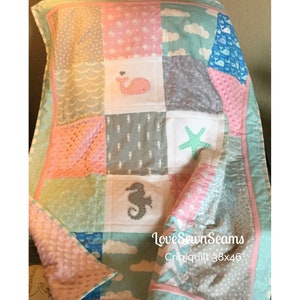 SEASIDE quilt/MADE to ORDER/Nautical Quilt/Ocean quilt/Sea Life quilt/baby quilt/girls nautical quilt