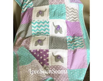 ELEPHANT QUILT/Baby quilt/Modern baby quilt/Elephant blanket/Elephant lovey