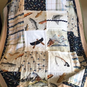 Nature quilt/Lake house quilt/Outdoor quilt/Gone fishing quilt/Handmade quilt/Sportsman quilt