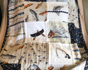 Nature quilt/Lake house quilt/Outdoor quilt/Gone fishing quilt/Handmade quilt/Sportsman quilt