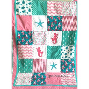 Mermaid Quilt/Sea Turtle quilt/Handmade in USA/Nautical Baby quilt/Starfish