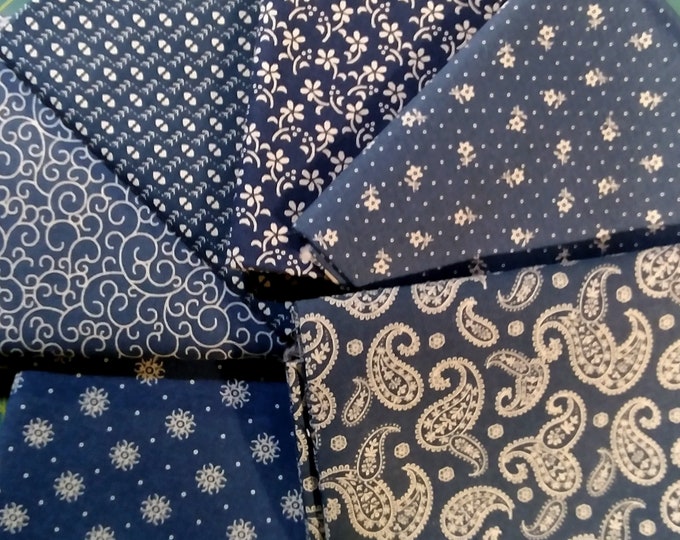 Blue Civil War Reproduction Quilt Fabric Bundle. 6 Fat Etsy