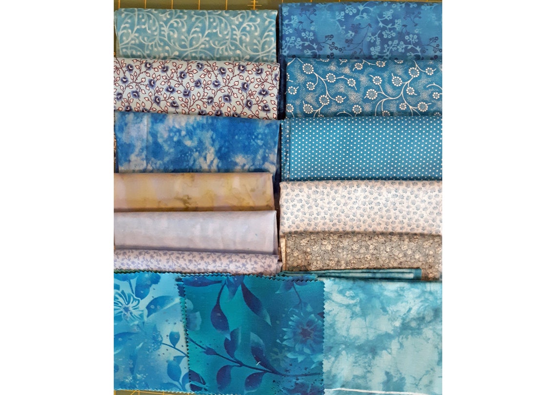 Blue Fabric Bundle. 14 Quilt Fabric Prints. Fat Quarters & Etsy