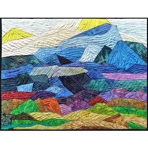 Abstract Landscape Quilt Wall Hanging: Scrappy Fiber Art, 18x24