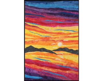 Sunset Landscape 24x36 Fiber Wall Art. Collage Fibre Textile Art. Wall Decor Quilt Art. Collage Art Quilt. Framed Wall Hanging. OOAK Gift.