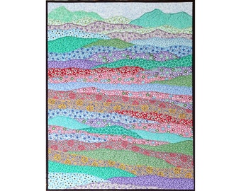 Calico Hills Landscape Fiber Art. 18 x 24 inches Wall Decor Art. Florals Fibre Textile Art Wall Hanging. Art Quilt. Framed or Hanging Sleeve