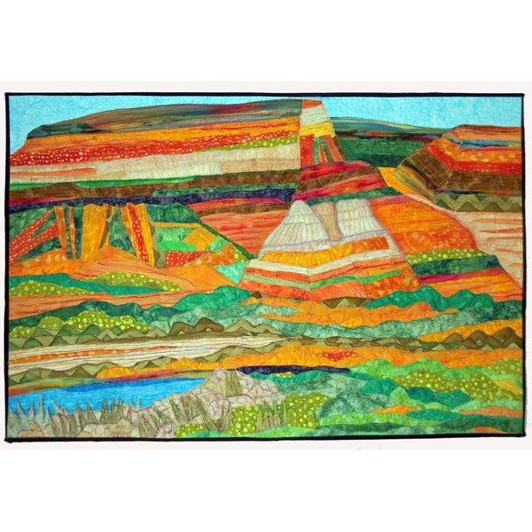 Southwestern 24x36 Landscape Wall Decor Art. Fibre Wall Art. Textile Art. Quilt Art. Art Quilt. Framed Wall Hanging. OOAK Gift.