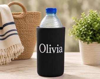 Personalized Water Bottle Holders | Custom Water Bottle Cozie | Embroidered Bottle Cooler | Monogrammed Water Bottle Sleeve