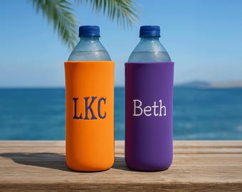 Personalized Water Bottle Holders | Custom Water Bottle Cozie | Embroidered Bottle Cooler | Monogrammed Water Bottle Sleeve