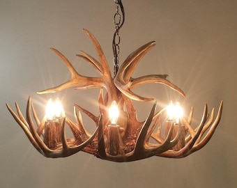 26-27" Dia. 6 Light NO Down-Light "REAL" Whitetail Antler Chandelier (13-15" Height)